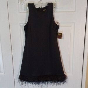 Taylor Black Mini Dress with Feather Hem